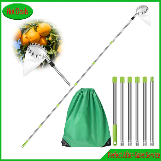 TOORISE Green-Silver Stainless Steel-Aluminum Lightweight One Fruit Picking Pole Head Basket Gardening Tools/1-Picking Basket/1-Splicing Rod/1-Storage Bag
