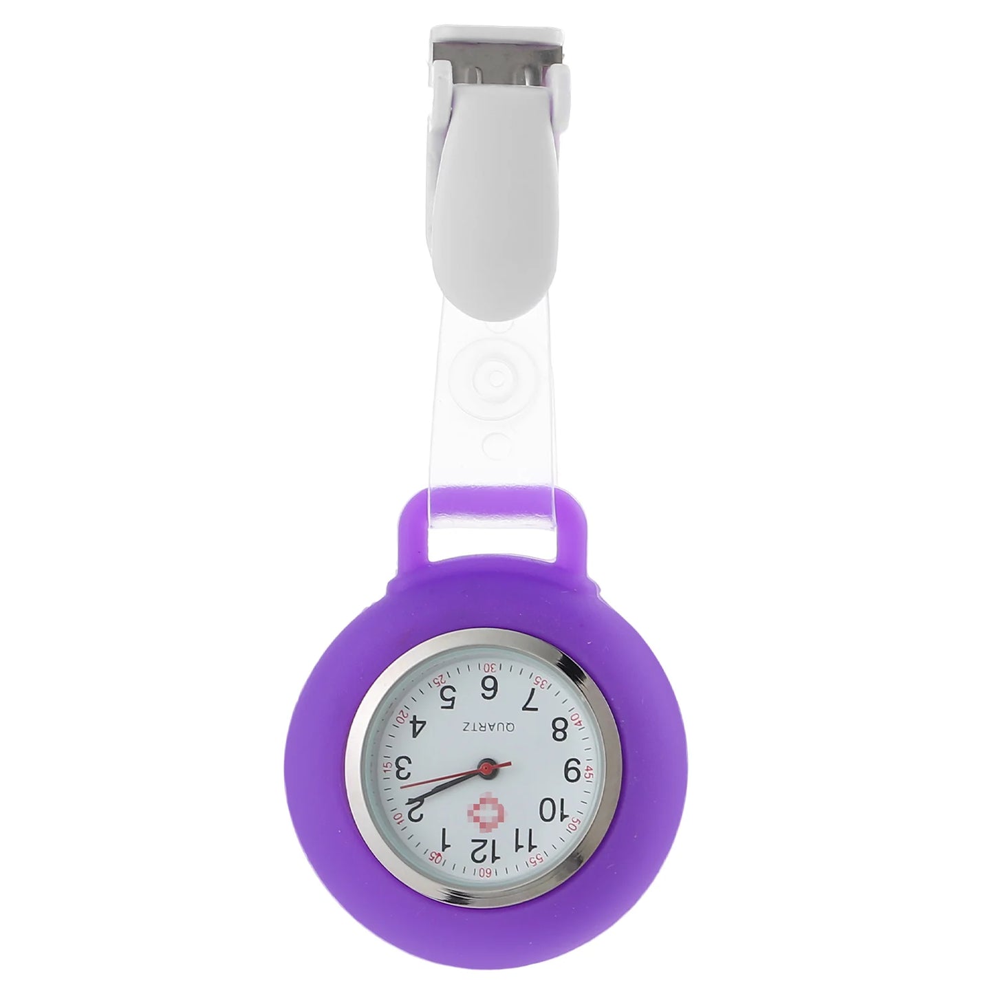 No-EN-Name-Null Adults Round Glass Face Digital-Analog Display Silicone Covered Metal Alloy Nurses-Doctors Clip-On Fob Pocket Watches/Colors-Purple/Dark Blue/White