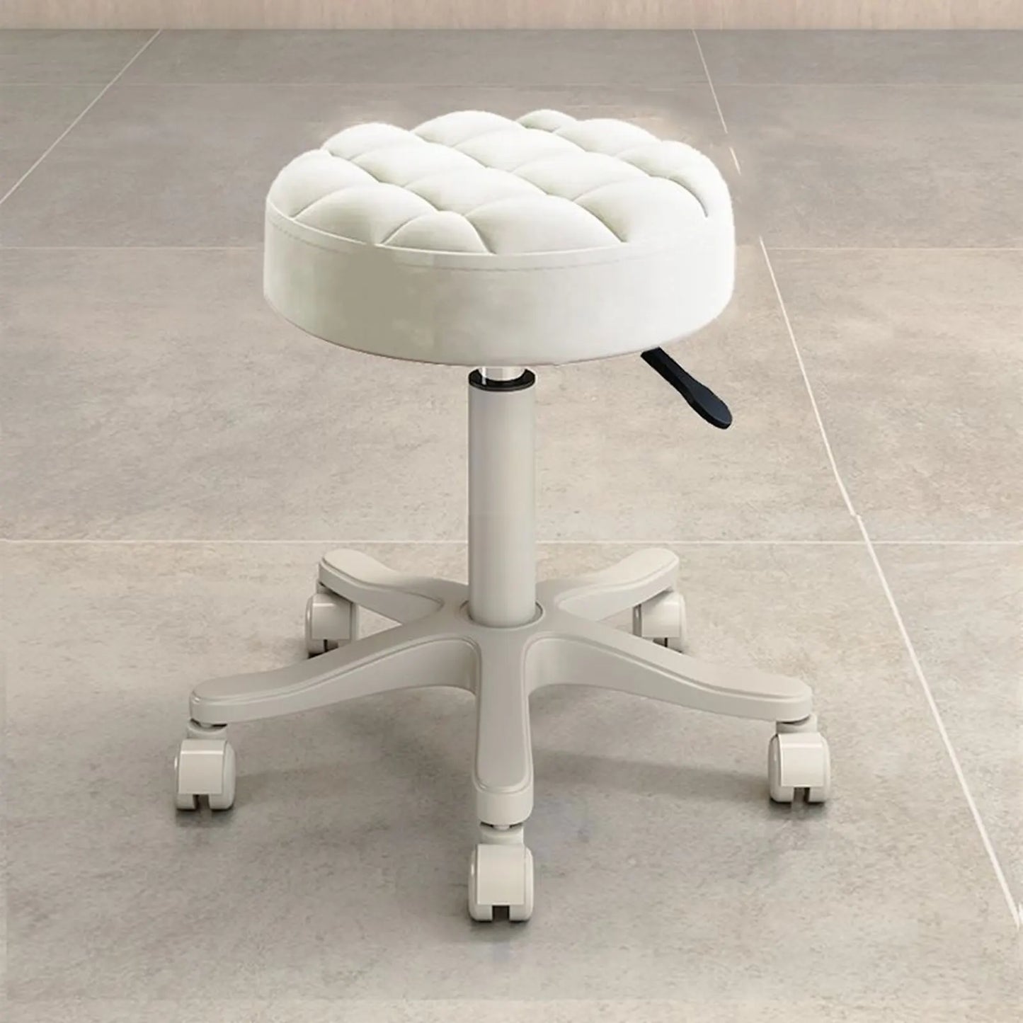 No-EN-Name-Null Commercial Grade Round Shaped Beige PU Leather Sponge Cushion Top Swivel Adjustable Height Metal Rolling 4-Wheels Adjustable Bar Stools/ Colors-Beige/White/Orange/Blue/Pink/Black