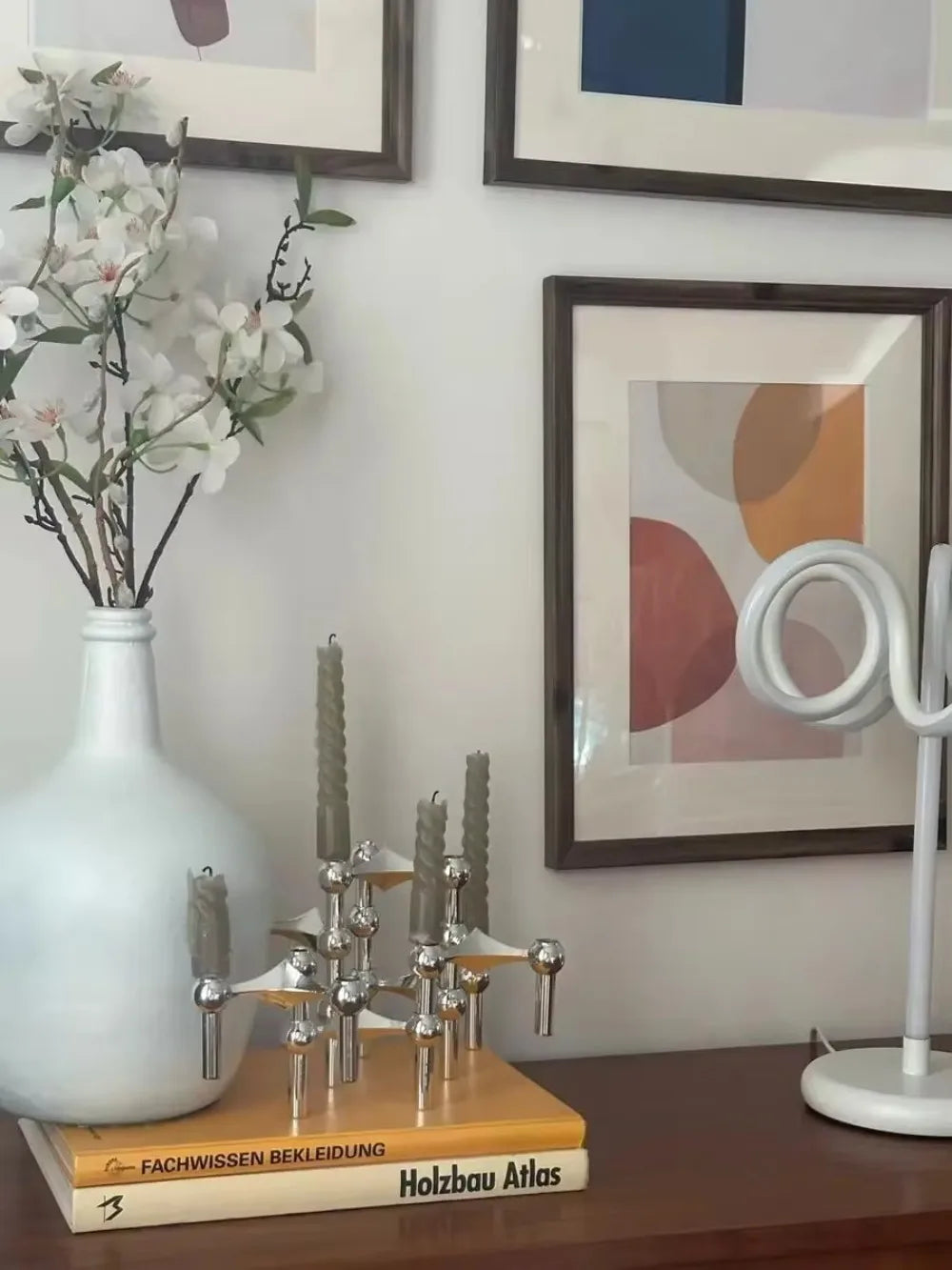 ANENG DIY Unique Tri-Chandelier Sculpture Silver Stainless Steel Metal Geometric Molecular Structure Matching Candlestick Holders/Colors-Silver/Black/Gold