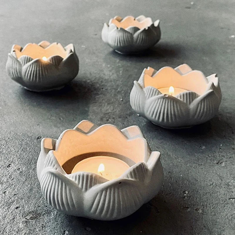 No-EN-Name-Null DIY Small Floral Two Lotus Flower Shaped Tea Light Candleholder White Milky Silicone Craft Molds