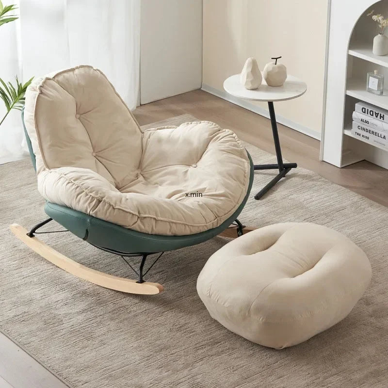 No-EN-Name-Null Indoor Antique Small-Large Lazy Upholstered Bionic Egg Shaped Soft Beige Faux Leather Cushion Orange Plastic Shell Penguin Black Iron Metal Frame Solid Wood Feet Kids Rocking Chairs /Colors-Beige/Orange/Black