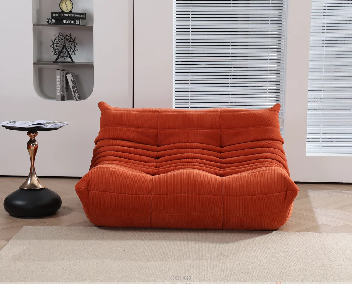 No-EN-Name-Null Modern Armless Soft Plush Orange Upholstered Padded Faux Synthetic Leather Fabric Cushions Caterpillar Bean Bag Chairs/Colors-Orange/White/Black/Blue/Pink/Gray