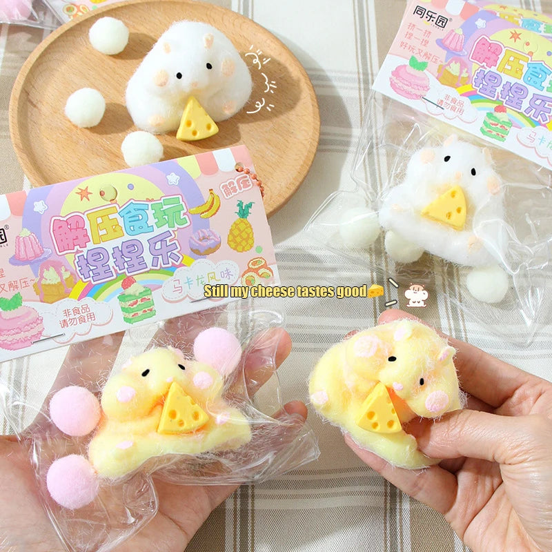 KITTENBABY All Ages Soft TPR Silicone-Rubber Cute Yellow-White Hamsters-Triangle Block Of Cheese In Paws Pinchable Stress-Reliever Squeeze Executive Toys/ Ages: 6 Years Old-Adults