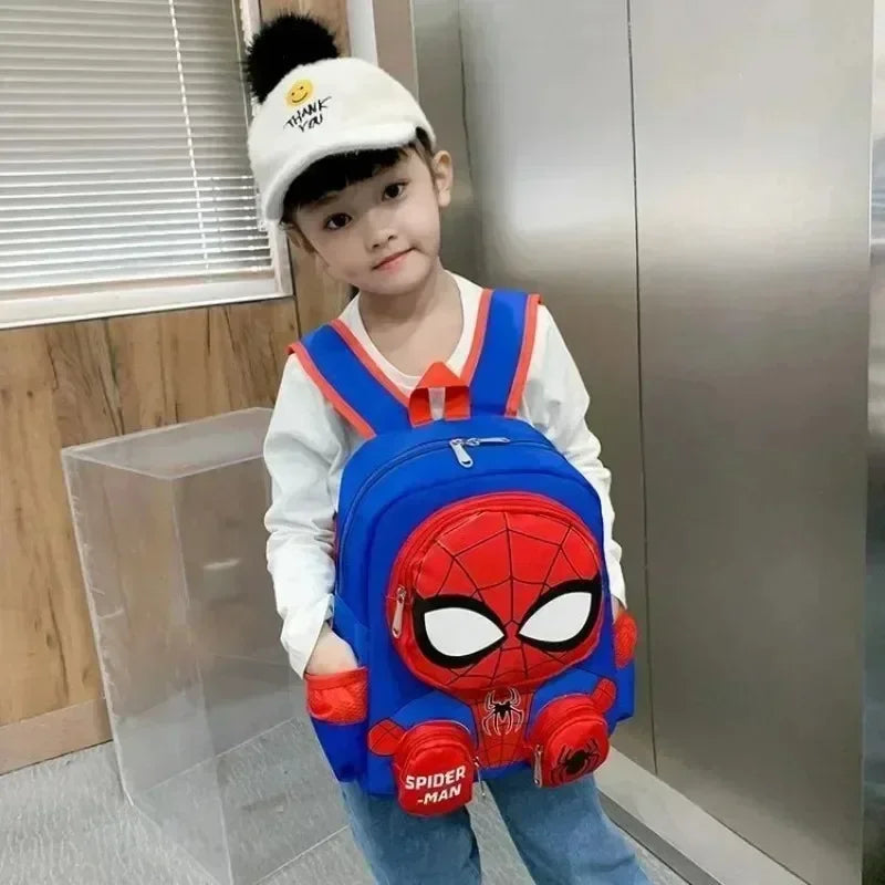 Disney's Kids Lightweight Cute Cartoon Anime Spiderman 3D Theme Multicolor Nylon Fabric Double Zippers Exterior Pockets Adjustable Shoulder Straps-Handle School Backpacks/Laptop Compartment/Colors-Red/Blue/Multicolor/Animal