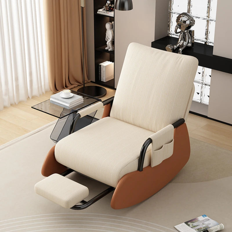 ZHENDAI Indoor Modern Gray Soft Velvet Upholstered Padded Corduroy Fabric Cushions Three-Gear Adjustable Backrest Metal Arms-Footrest No Roll Overs Design Reclining Rocking Chairs/Colors-Gray/Beige/Green/ Size: 78 x 60 x 70cm