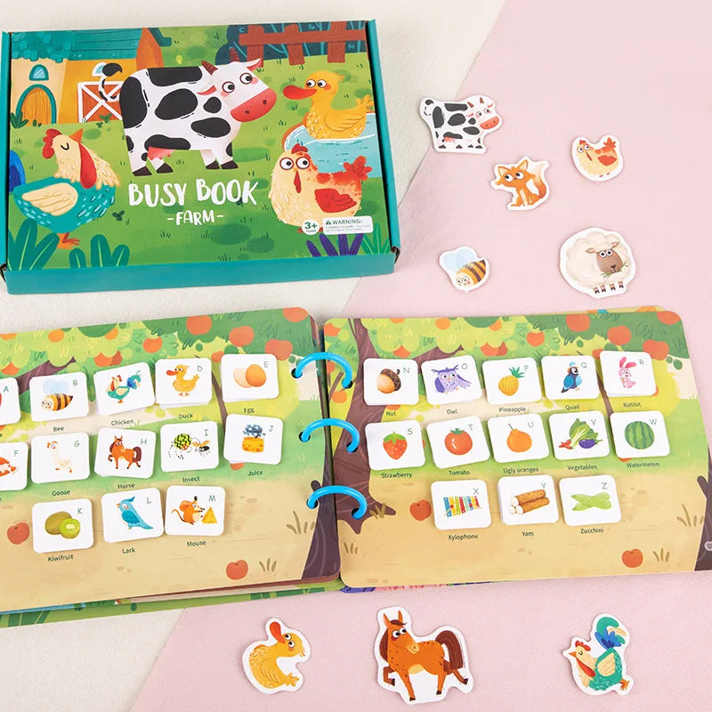 Child-Parent Hand-Painted 3 Plastic Rings Early Educational Stickers-Matching Game Cognition Cardboard Quiet Busy Books/Ages: Newborn-Preschoolers/Colors-Multicolor/Pink/Yellow/Animal