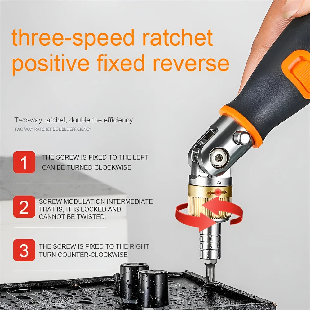 KRIOCY 10-In-1 Multifunctional Orange-Black Plastic Non-Slip Handle Double-Headed Insulated Dismountable Silver Chrome Plated Vanadium Steel Twistable Corner Multi-Angle Ratchet Magnetic Screwdrivers/Colors-Black/Gold/Silver/Orange/Multicolor