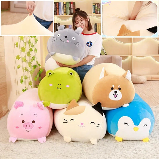 No-EN-Name-Null All Ages Modern Soft Plush Polyester-Cotton Fabric Oblong Shaped Multicolor Printed Cute Cartoon Stuffed Animals/ Colors-Multicolor/Brown/Green/Blue/White/Pink/Animals/Size: 18-28cm