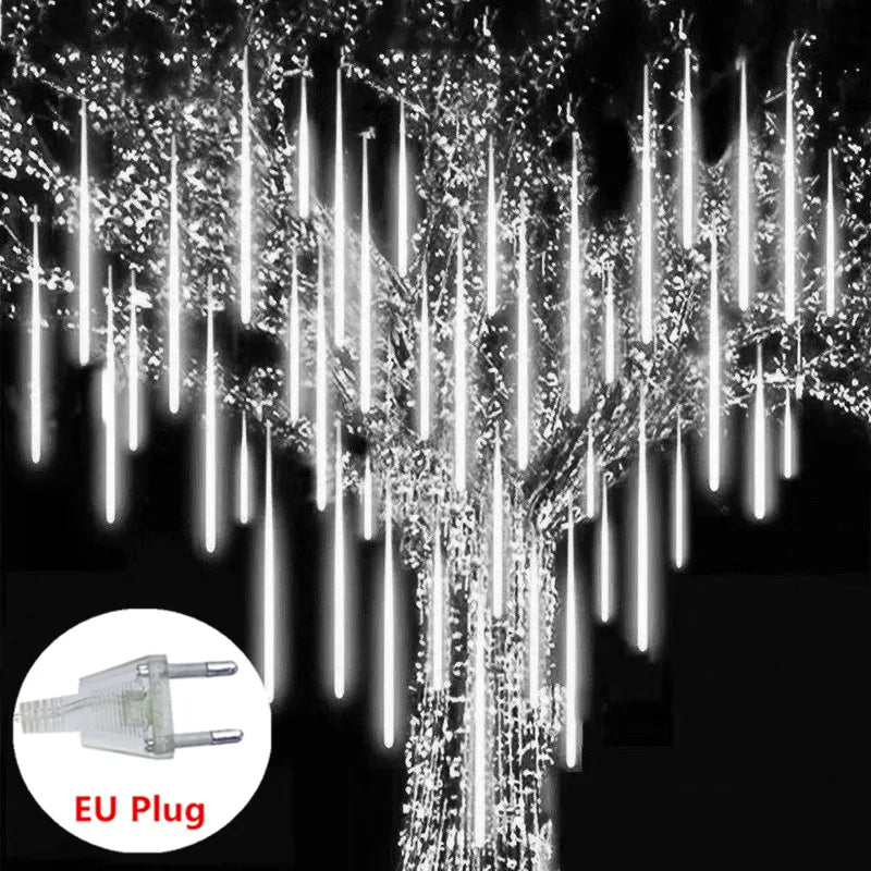 DOMPLA Outdoor Waterproof Multicolor Meteor Shower Effect Long Rain Drop Shaped Warm White LED Garland Light Ropes-Strings/Colors-Multicolor/Blue/White