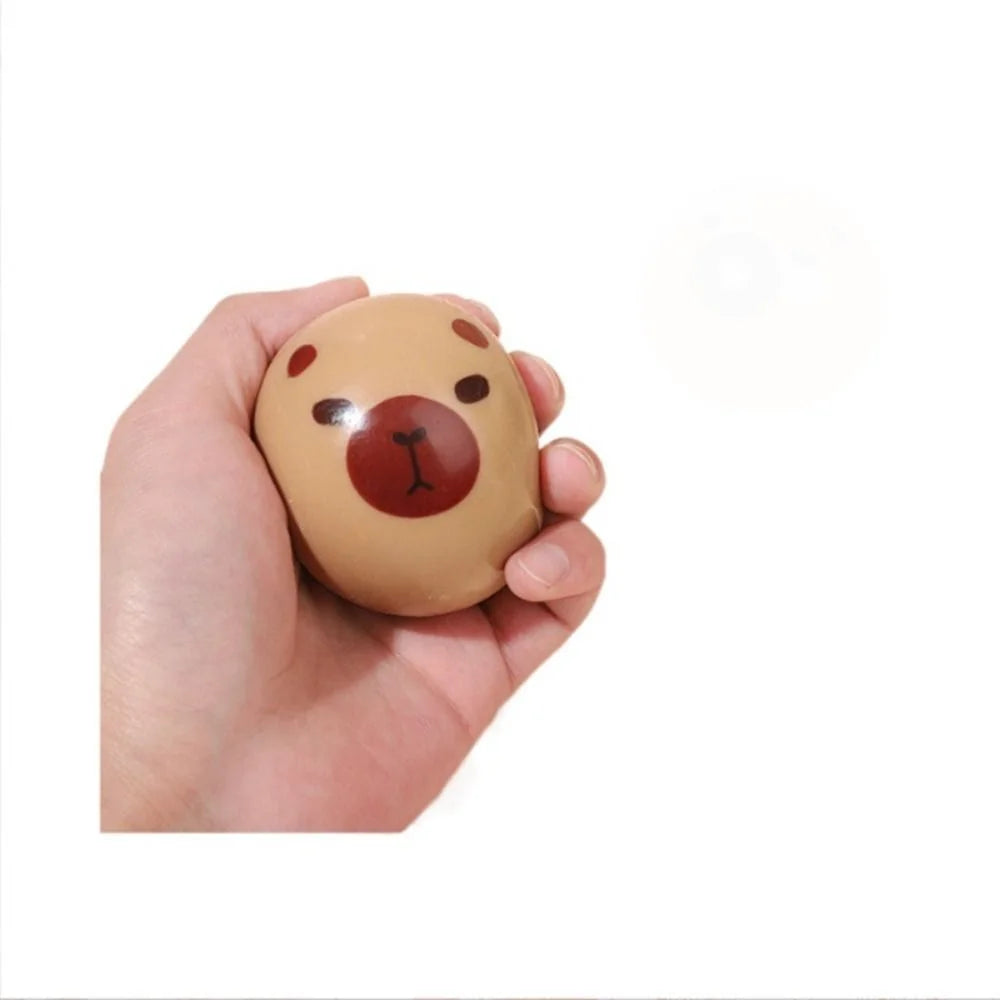 No-EN-Name-Null Kids-Adults Soft Plastic Beige Round Shaped Mini Cartoon Cute Capybara Animal Hand Squeezing Slow Rebound  Stress-Anxiety Relief Activity Toys/Ages-3-18 Years Old Adults
