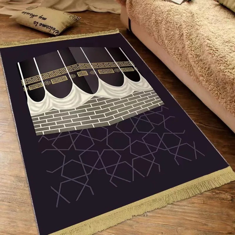 No-EN-Name-Null Adults Machine-Made Customized Waterproof Rectangle Black-Pink Fade-Resistant Thick Suede Islamic Muslim Anti-Slip Base Religious Alters Prayer Rugs/Colors-Black/Pink