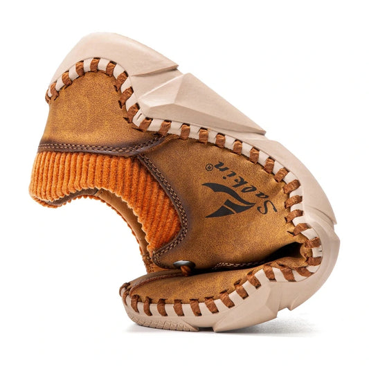 ABFUBER Adult Men Spring-Autumn Brown Handmade Round Toe Lace-Up Breathable Split Leather Moccasins Massage Rubber Outsole Cushioned Flat Loafers /Colors-Brown/Green/Black