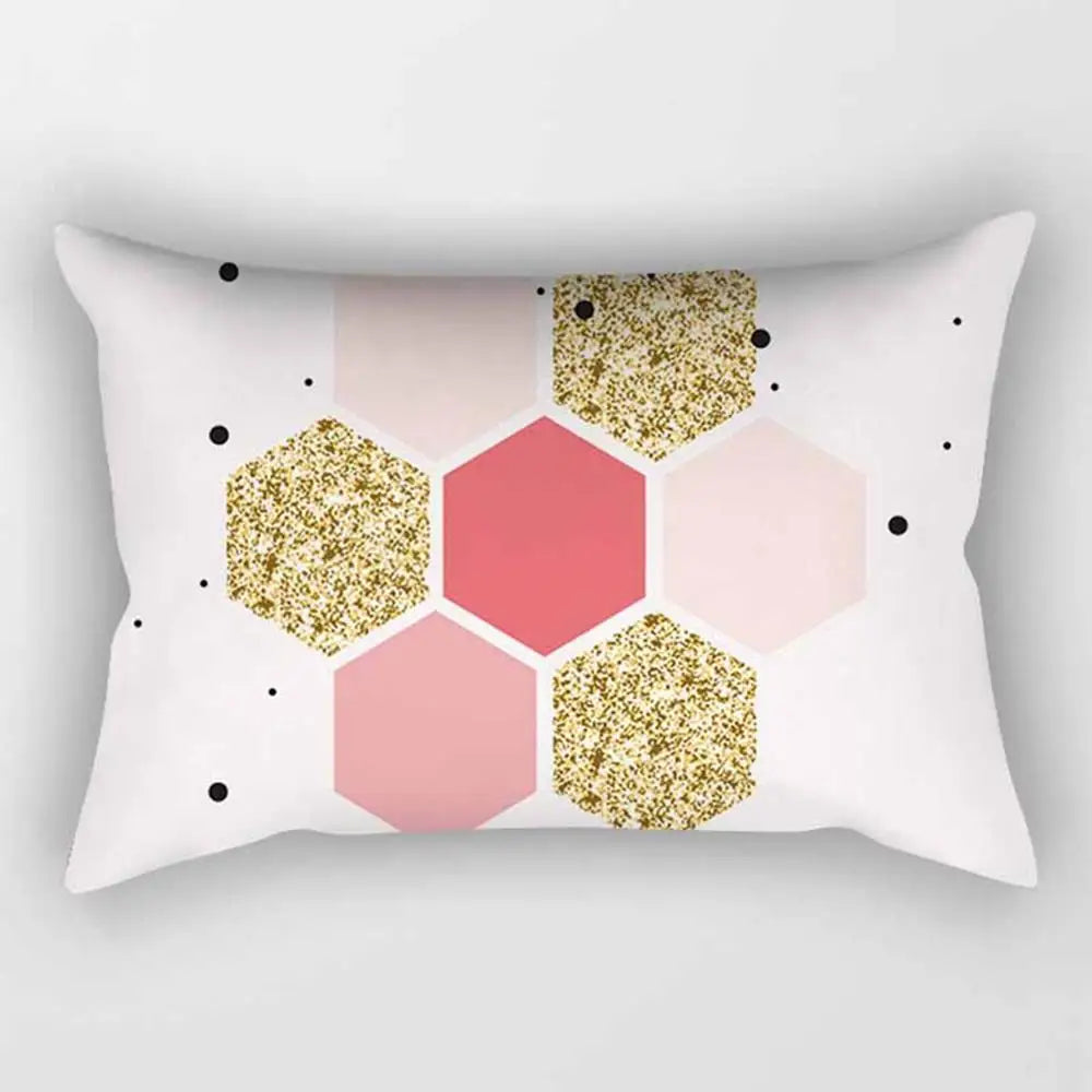 No-EN-Name-Null Modern Rectangle Single-Sided Pattern Pink Geometric Striped Polyester Peach Skin Fabric Pillowcases/Size: 30 cm X 50 cm (12 inches X 20 inches)/Colors-Striped/Geometric/Gold/Animal/White