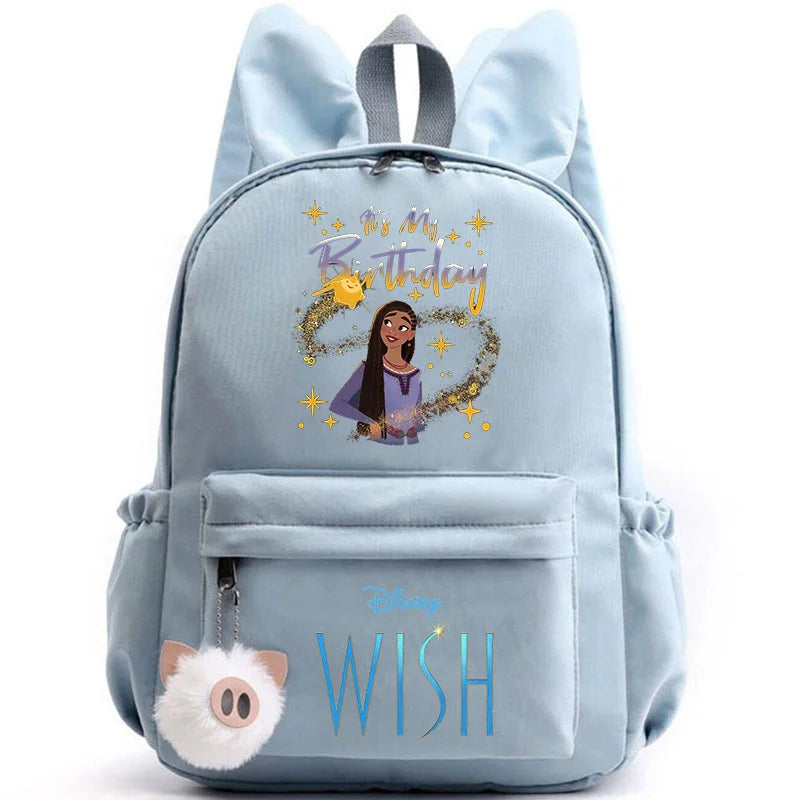 Disney Kids Cute Cartoon Wish Movie Large Waterproof Pink Nylon Fabric School Backpacks