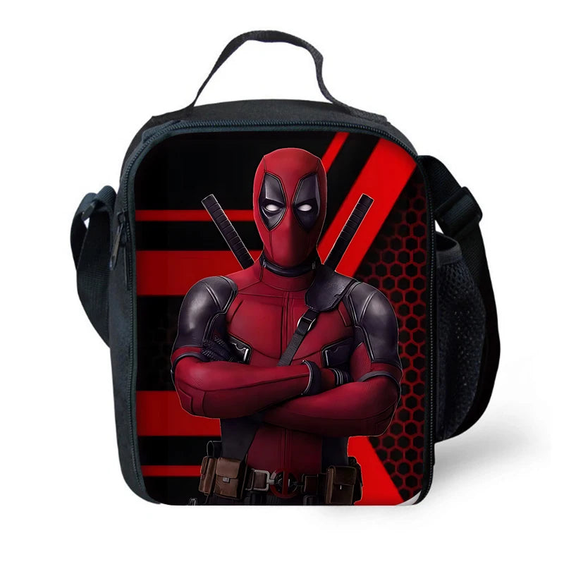 MINISO 3 PCS Waterproof Curved Back Nylon Fabric Cartoon Smiling Critters Super Hero Adjustable Straps-One Handle School Backpacks /Lunch Bags/Pencil Bag/Tablet Inserting Pocket/Water Bottle Pocket/Colors-Red/Black/Purple/Multicolor