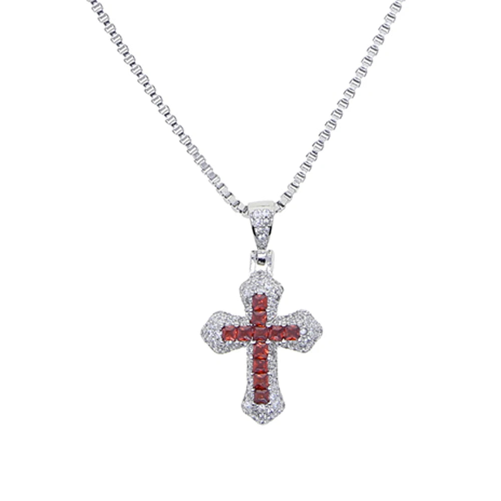ATJMLADY Unisex Fine Imitation Silver-Plated Stainless Steel-Copper Metal Shiny Clear White-Multicolor Small Cross Pendant Box Link Chain Necklaces/Colors-Pink/Purple-Black/Multicolor/Sliver/Blue