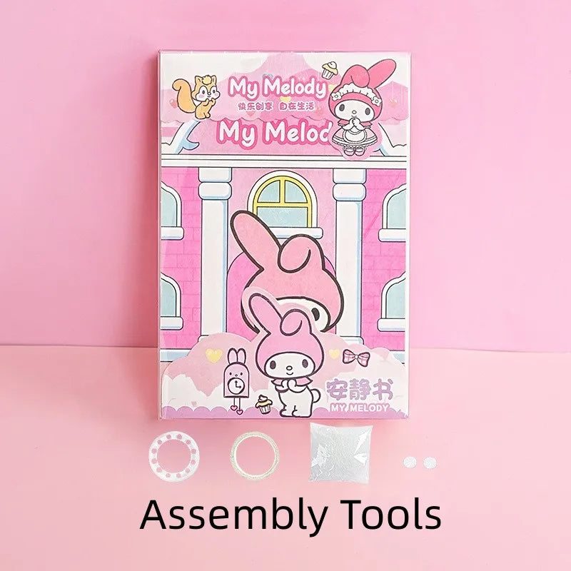 MINISO Kids Mini Sanrio Kawaii Reusable Quiet Book Six Themes Cartoon Scenes Multicolor Paper Stickers-Stickers Machines/Ages: 3-12 Years Old/Colors-Multicolor/Pink/Purple/Checkered