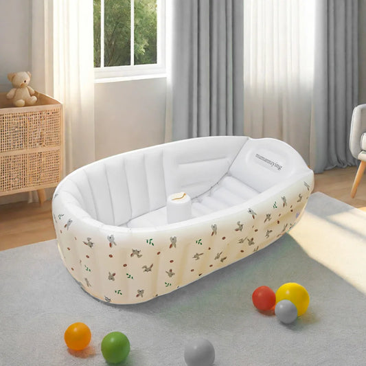 Newborn Babies-Preschooler PVC Plastic Anti-Fall Leakproof Sit-Lie Down Inflatable Bathtubs/Ages: Newborn 0-3 Years Old/Color-Beige/Yellow/Animals