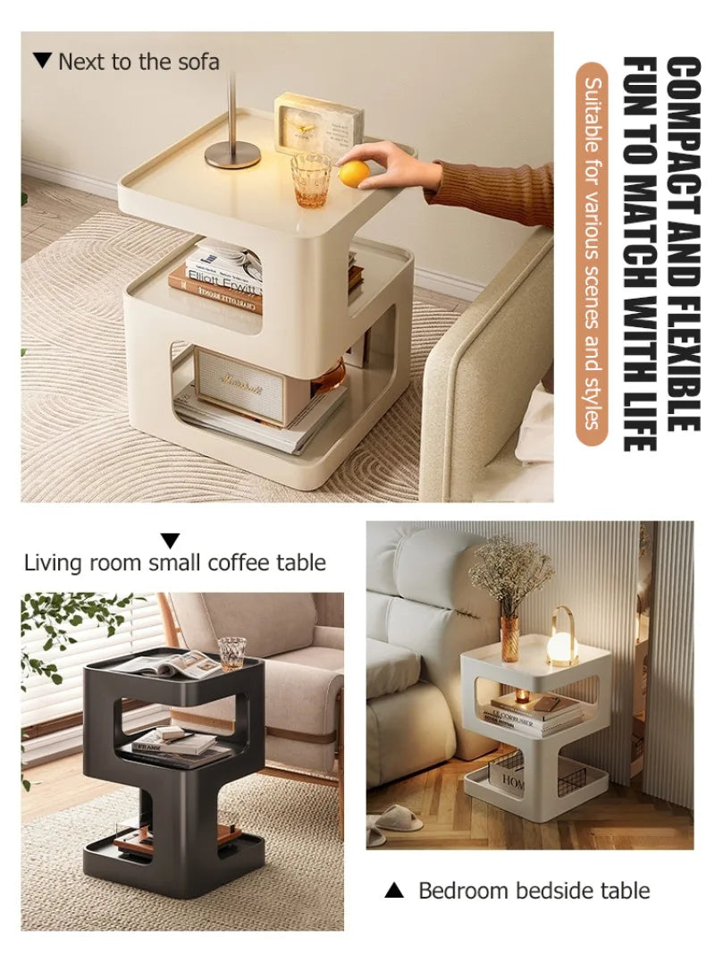 Modern Hallow-Out 2 Tier Super Heavy Duty White Plastic Square Shaped Curved Corners End Tables/Colors-Green/Black/White/ Size: 35cm x 35cm x 45cm