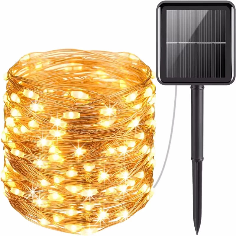 WHATOOK Outdoor Yellow Plastic Tube Body Daylight-Warm-Cool White RGB LED Art Deco Style 8 Light Automatic On-Off Modes Solar-Powered Ropes-Strings Lights/Colors-Black/Yellow/White/Multicolor