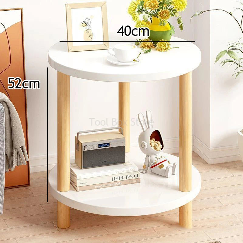 No-EN-Name-Null Modern 2-Tier Natural Log Wood White Round Shaped Nightstands/Colors-Natural Log Color-White