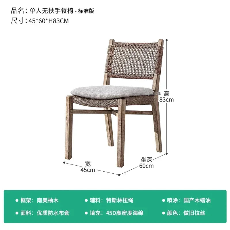 No-EN-Name-Null Outdoor European Free-Standing Brown Rectangle Shaped Wood Frame Table-Bench-Six Mesh Backrest Fabric Beige Cushions Chairs Sets/Colors-Brown/Beige