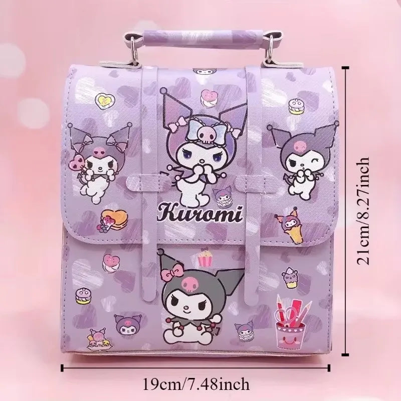 MINISO Kids Exterior Front Pocket-Two Snaps Pockets Pink Waterproof Oxford Fabric Cute Cartoon Hello Kitty Design Zipper Curved Softback Canvas Lining Single Compartment Shoulder Strap-Handle School Backpacks/Colors-Pink/Purple/Blue/Multicolor
