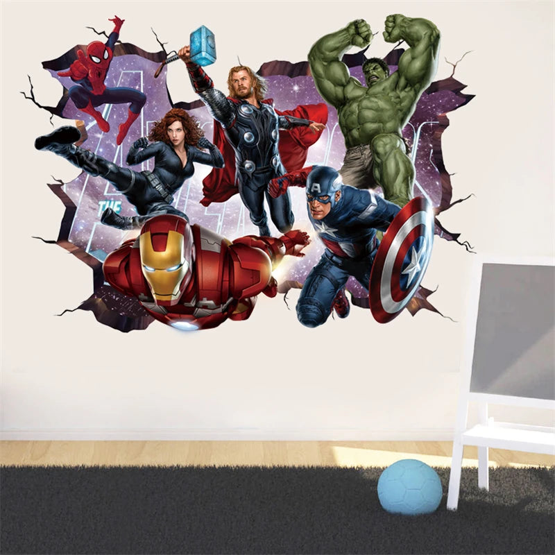 MINISO Kids 3D Plastic PVC Movie-TV Superheroes Broken Marvel Avengers Wall Art Stickers/Colors-Multicolor