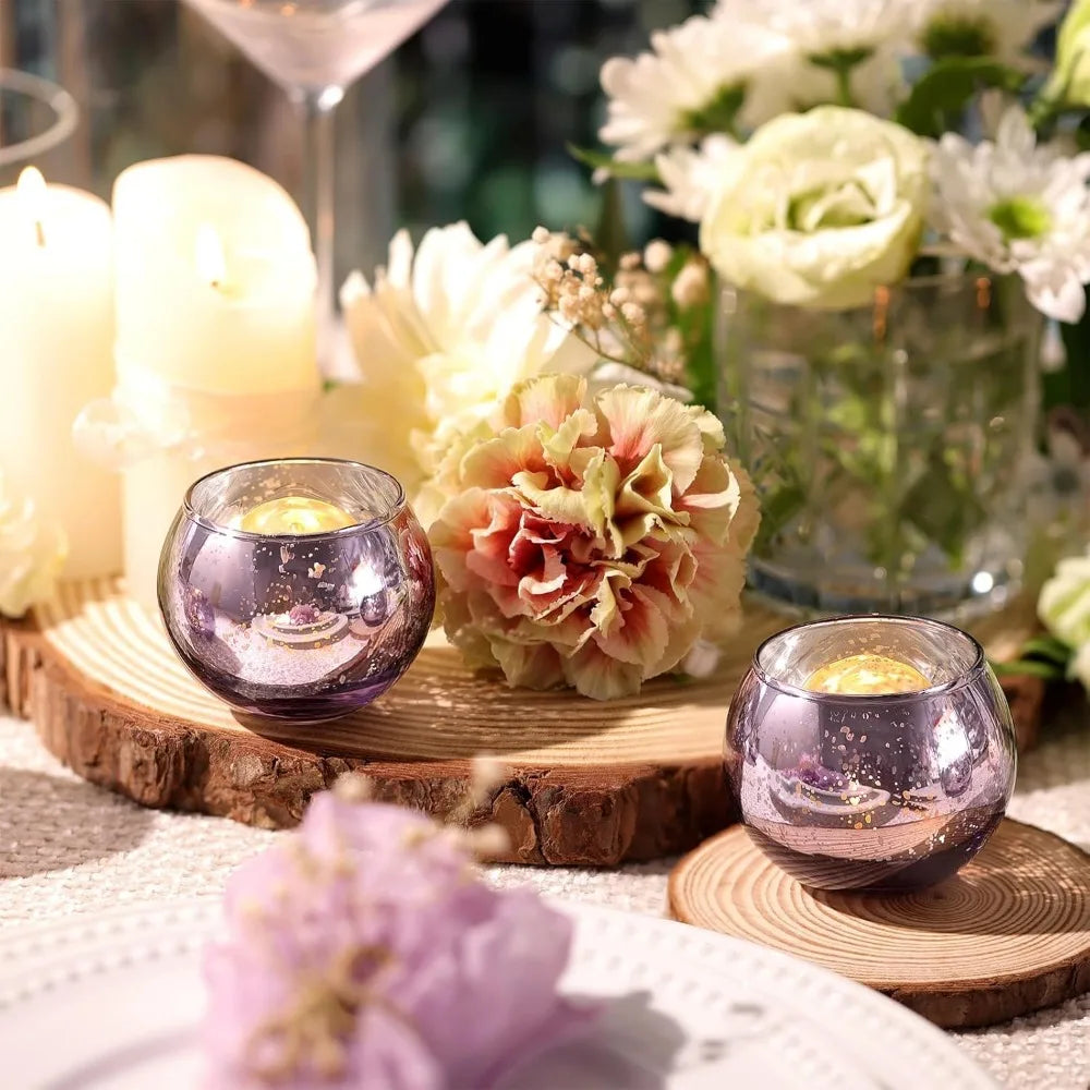 No-EN-Name-Null 6-12 PCS Silver Metallic Finish Speckled Gold Mercury Glass Assorted Votive Small Round Ball Tealight Candle Holders/Colors-Silver/Green/Gold/Blue/Clear/Purple