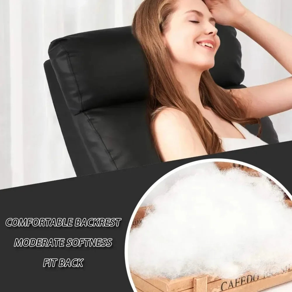 No-EN-Name-Null  Modern Remote Control Soft Black Faux Leather Cushions Upholstered Padded Backrest Massaging Recliners/Weight Capacity 275LBS/Colors-Red/Brown/Blue/Beige/Black/Light Beige