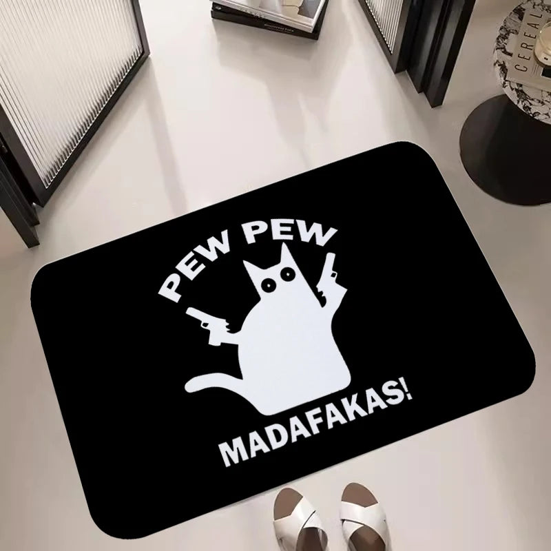 No-EN-Name-Null Indoor Quick-Dry Soft Memory Foam Cushion Printed Oriental Suede Cute Cartoon Pew Pew Madafakas Skid-Proof Base Flatweave Rectangle Entrance Door Mats/Blue/Red/Yellow/White/Green/Light Gray/ Purple/Burgundy/Washable