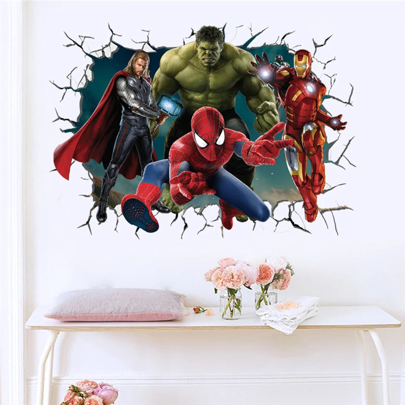 MINISO Kids 3D Plastic PVC Movie-TV Superheroes Broken Marvel Avengers Wall Art Stickers/Colors-Multicolor
