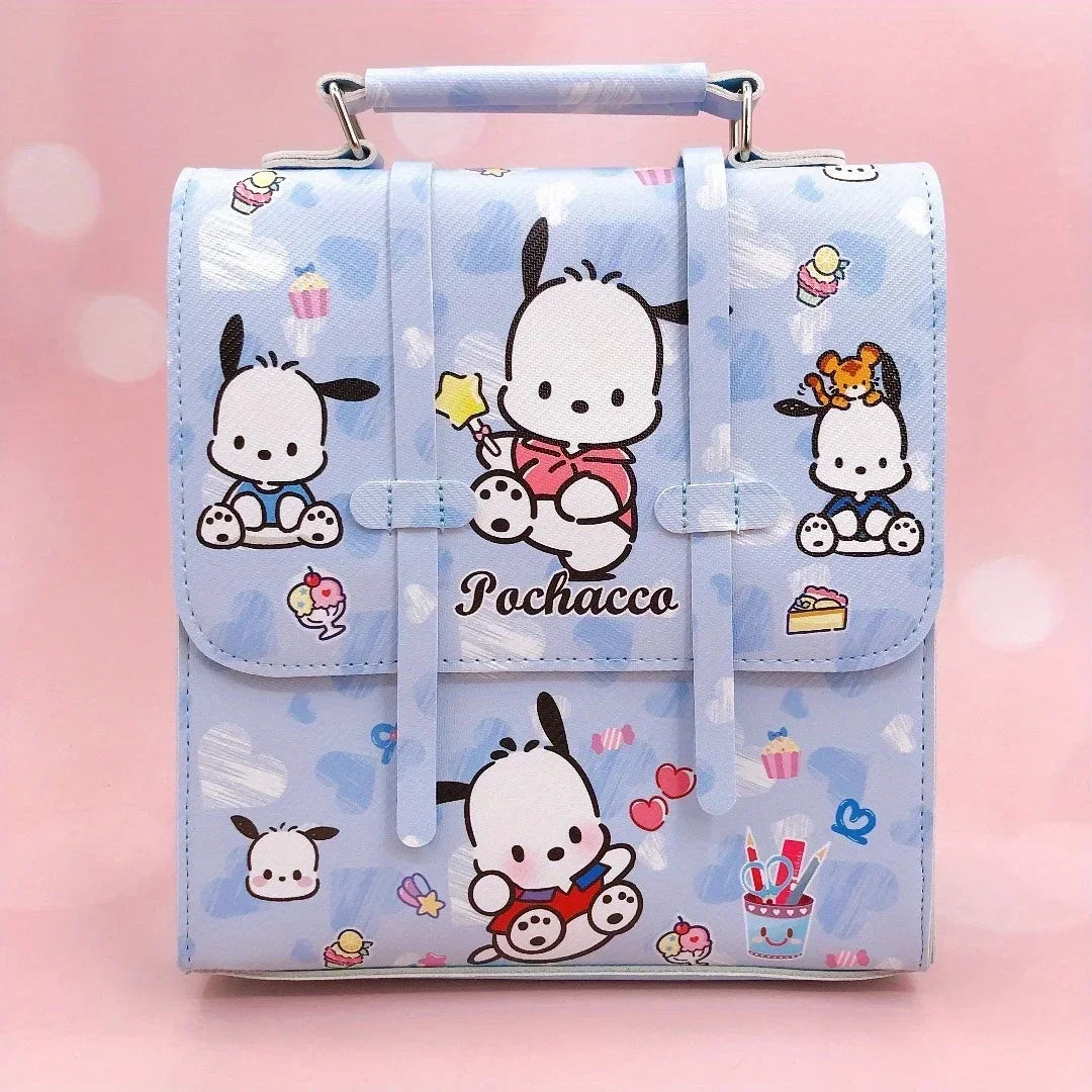 MINISO Kids Exterior Front Pocket-Two Snaps Pockets Pink Waterproof Oxford Fabric Cute Cartoon Hello Kitty Design Zipper Curved Softback Canvas Lining Single Compartment Shoulder Strap-Handle School Backpacks/Colors-Pink/Purple/Blue/Multicolor