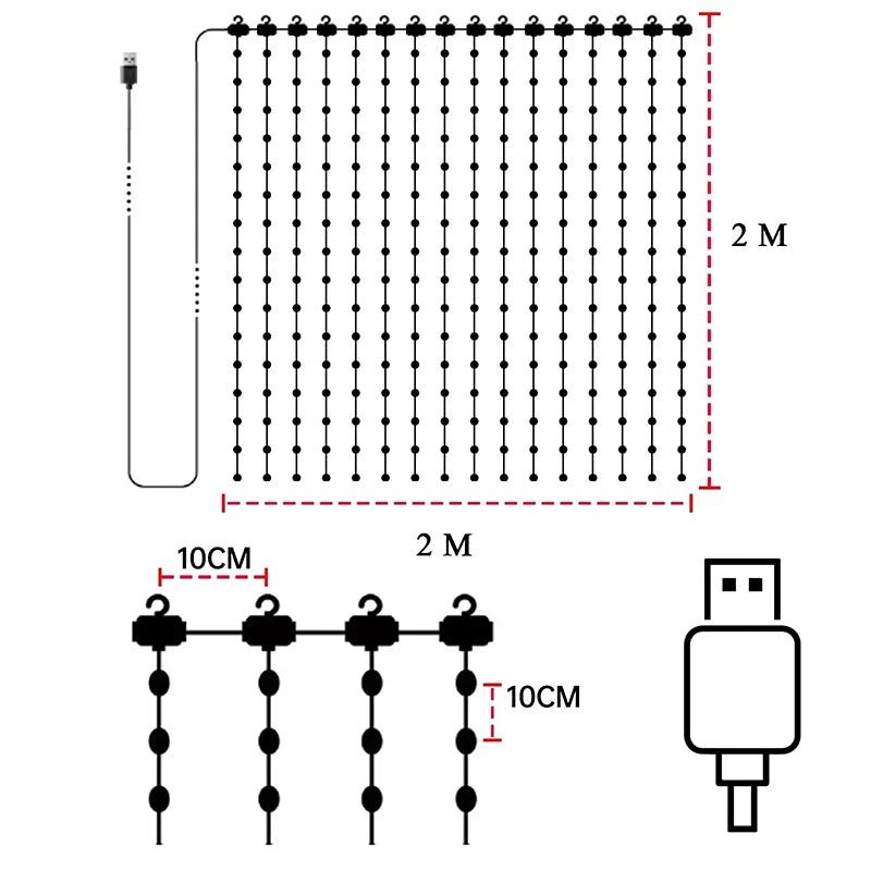 VENUSWING Indoor-Outdoor Waterproof Geometric Multicolor Bedroom DIY Text Remote Control Smart Curtain Lights 400 LED-RGB Light Ropes-Strings Lights