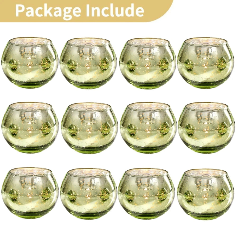 No-EN-Name-Null 6-12 PCS Silver Metallic Finish Speckled Gold Mercury Glass Assorted Votive Small Round Ball Tealight Candle Holders/Colors-Silver/Green/Gold/Blue/Clear/Purple