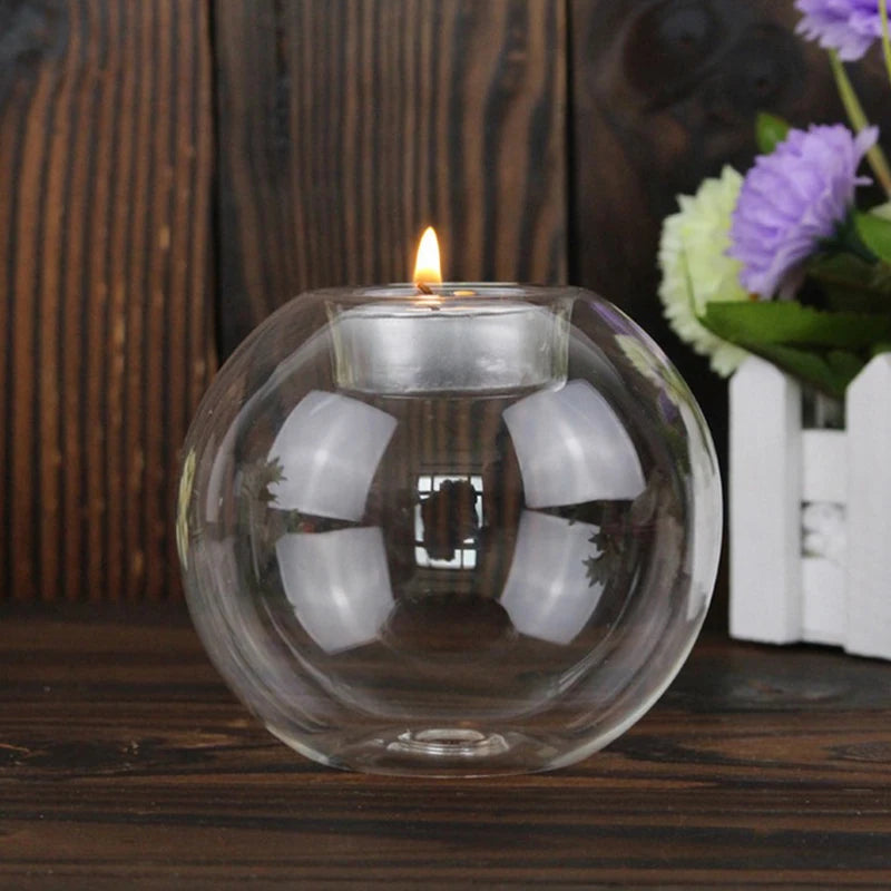 NULL Modern Clear Transparent Hollow Round Glass Globe Tealight Candle Holders/Sizes: 8cm-3.14 Inch/10cm-3.93 Inch/12cm-4.72 Inch