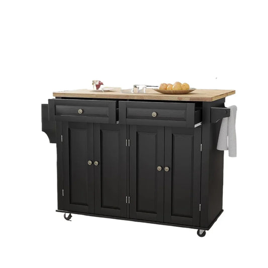 White/Black Wood Top Kitchen Island /Drop Leaf Breakfast Bar