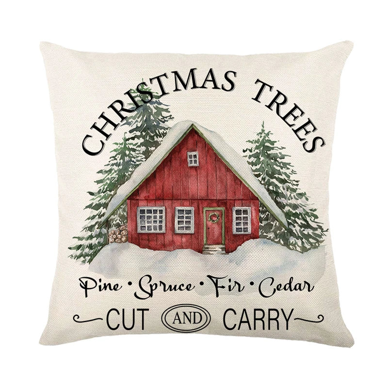 4 PCS Set Christmas Linen Snowman-Elk-Yarn Mittens-Christmas Tree-Wreath Plaid Throw Pillows/Colors-White/Red/Gray/Plaid
