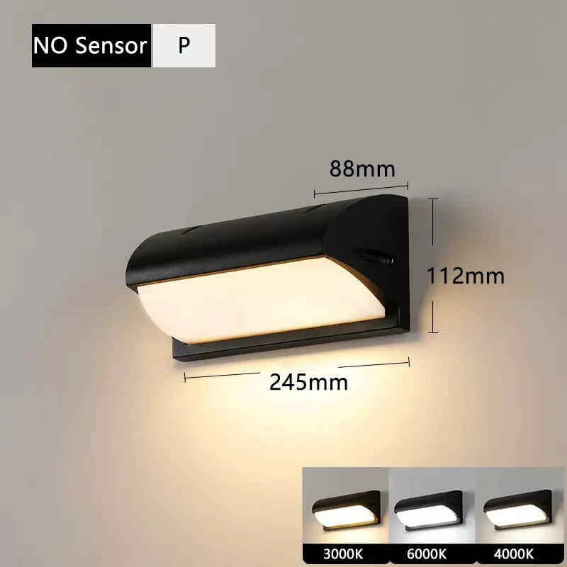 ZHENGDE LIGHTING Outdoor Waterproof Cool-Daylight White LED Lights Radar Intelligent Control Motion Sensor Black Plastic Rectangle Shaped Wedge Base AC-Powered Porch Wall Light Fixtures