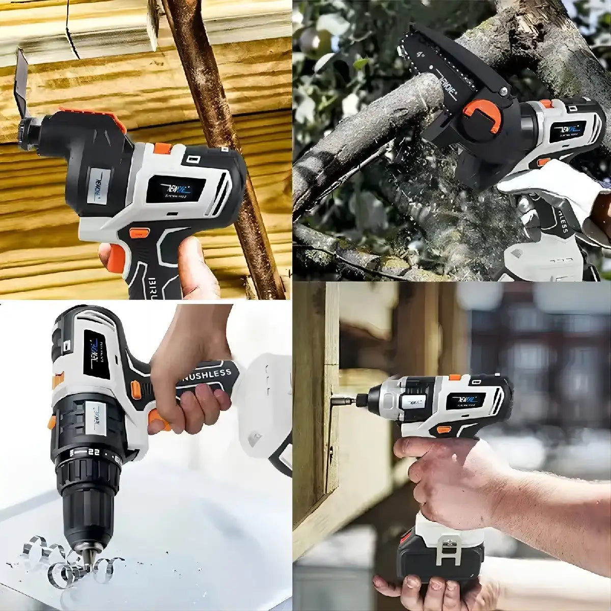 ISFRIDAY 10-In-1 Household Multifunctional White-Black-Orange Plastic Body Cordless Drill Rechargeable Lithium Battery Power Tool Combo Sets/Colors-Red/Black/White/Gray/Orange/Silver/Multicolor