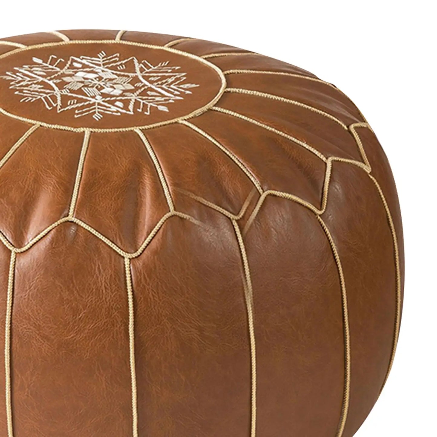 SERENABLE Modern Geometric Pattern Removable Brown Faux Leather Round Unstuffed Pouf Unfilled Ottoman COVERS /Size 50 x 25cm/19.69 x 9.84inch