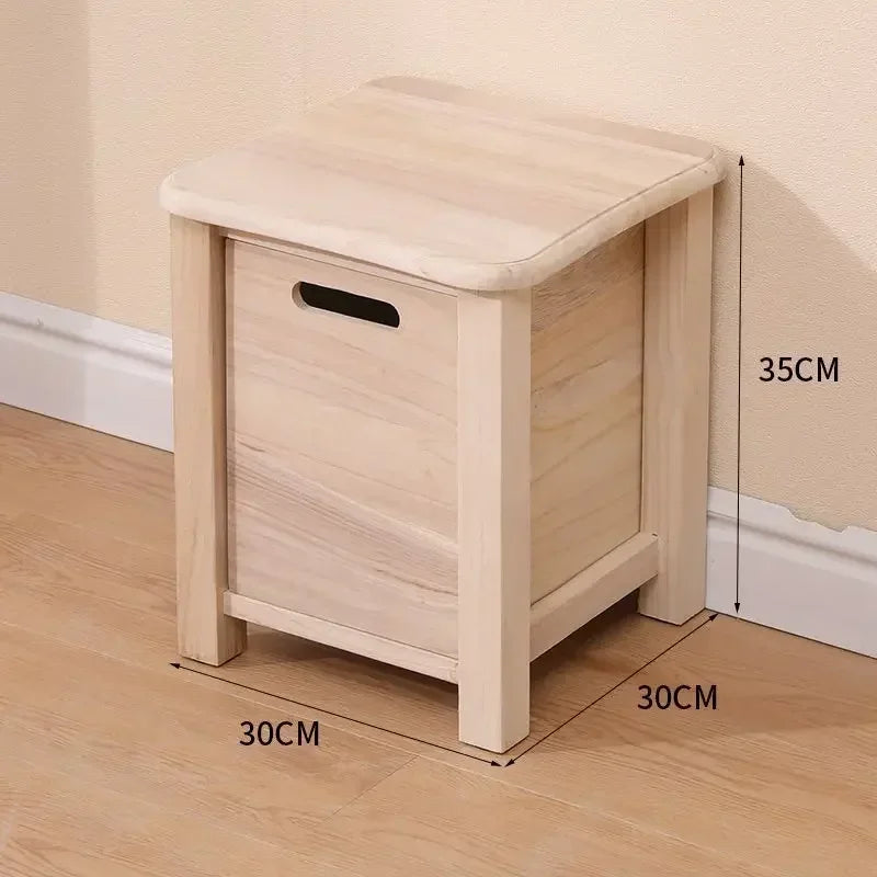 No-EN-Name-Null Modern Beige-Brown Solid Wood Square Shaped Smooth Hard Flat Top Rounded Corners One-Drawer Storage Chest Stools