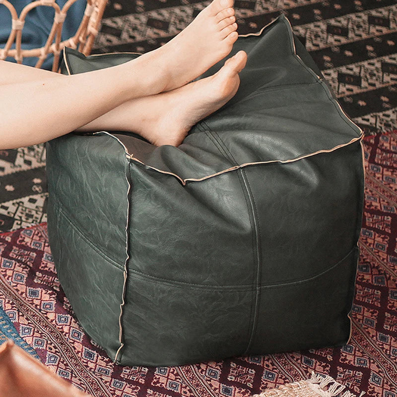 No-EN-Name-Null Modern Moroccan Square Cotton-Polyester-Feathers Fillers Synthetic Faux Leather Upholstery Removable Ottoman Pouf COVERS /Colors-Brown/Green/Gray/Blue/Geometric