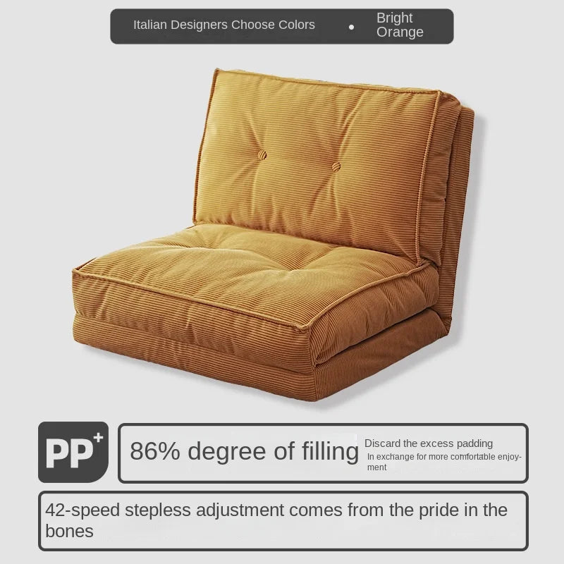 ZISIZ Indoor Modern Morocco Soft Plush Brown Velvet Corduroy Fabric L-Shaped Sponge Cushion Filling  Folding Lazy Futon Sofa Beds/Colors-White/Green/Beige /Orange/Brown/Striped/ Size: 90 x 63 x 63cm