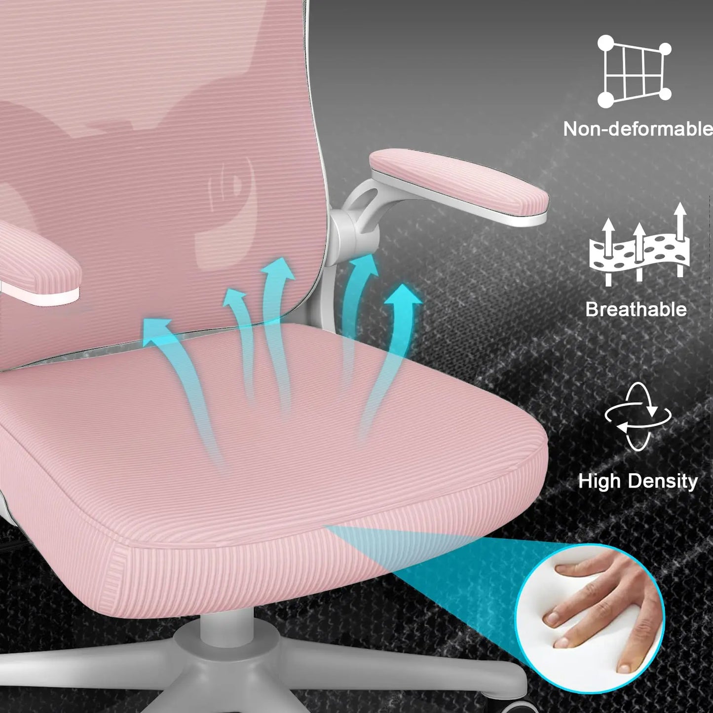 NASPALURO Pink Ergonomic Mesh High Back Flip-Up Armrest S-Shaped Curved Backrest-Five Adjustable Headrest-Foam Seat Depth-Lumbar Support White Aluminum Metal Base Gaming-Office Chairs/Colors-Pink/White/Black/ 4 Black Wheels