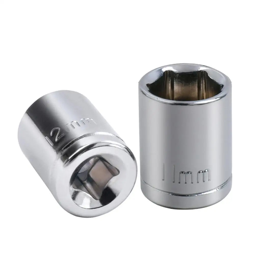 9 PCS Silver Colored Carbon Steel 1/4 Inch Drive-Hex Sockets-Bits Metric Wrench Head Nut Combination Sets/Colors-Silver/Red/Multicolor