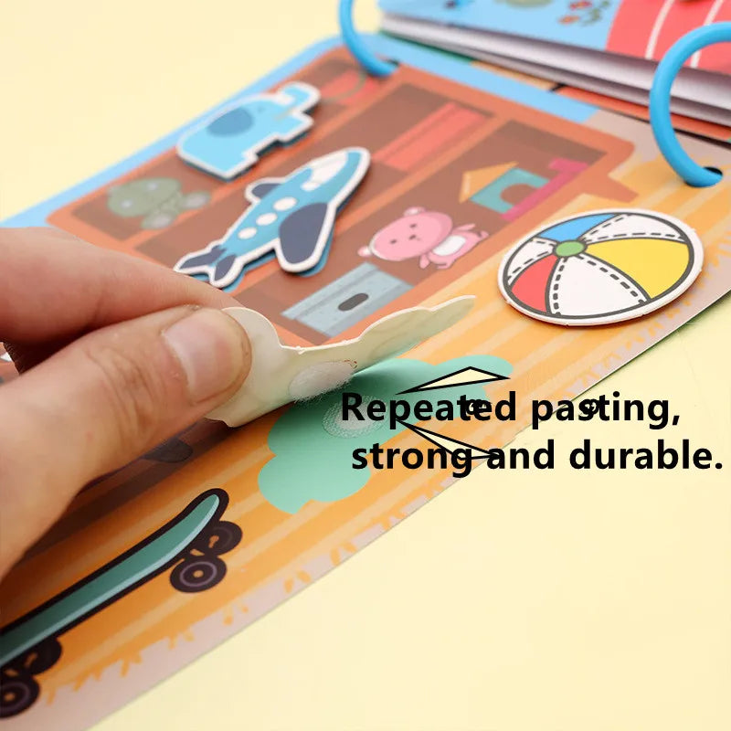 Child-Parents Game Durable Waterproof-Oil Proof Early Cognitive Development Brain Integrates Stickers Scene Activity Quiet Book Educational Toys/Colors-Blue/Multicolor/Ages Babies-3 Years Old
