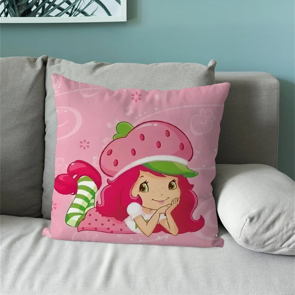 Pink Polyester-Cotton  Blend Cute S-Strawberry S-Shortcake Throw Pillowcases