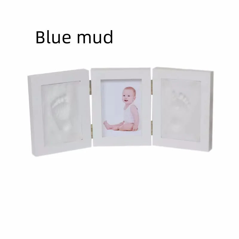 Newborn-3 Years Old White Solid Pine Tri-Fold Ink Pad Creating Hand-Foot In Plaster Of Paris Cement Print Keepsake Photo Frame